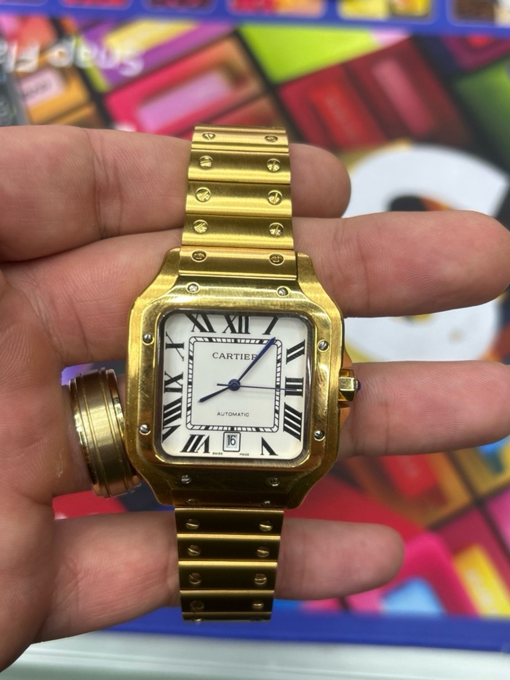 Cartier Gold and White Men’s Watch with Blue Hands